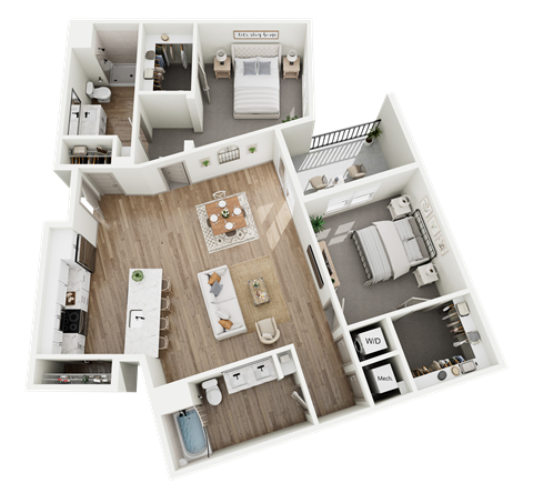 Floor plan for 2 beds, 2 baths